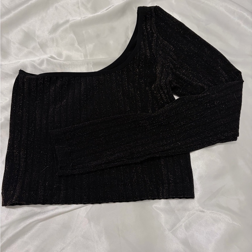 Sparkly Black One-Shoulder Top